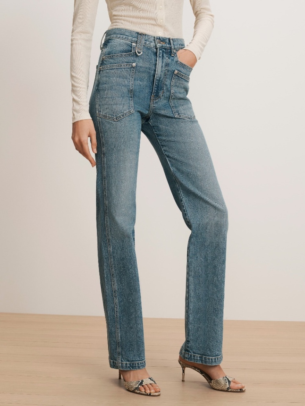 Veronica Beard DYLAN Patch Pocket Straight Leg Jeans Jean Orbit - With Tags - 27 - Picture 1 of 7